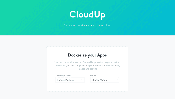 Create Dockerfile for apps with CloudUp